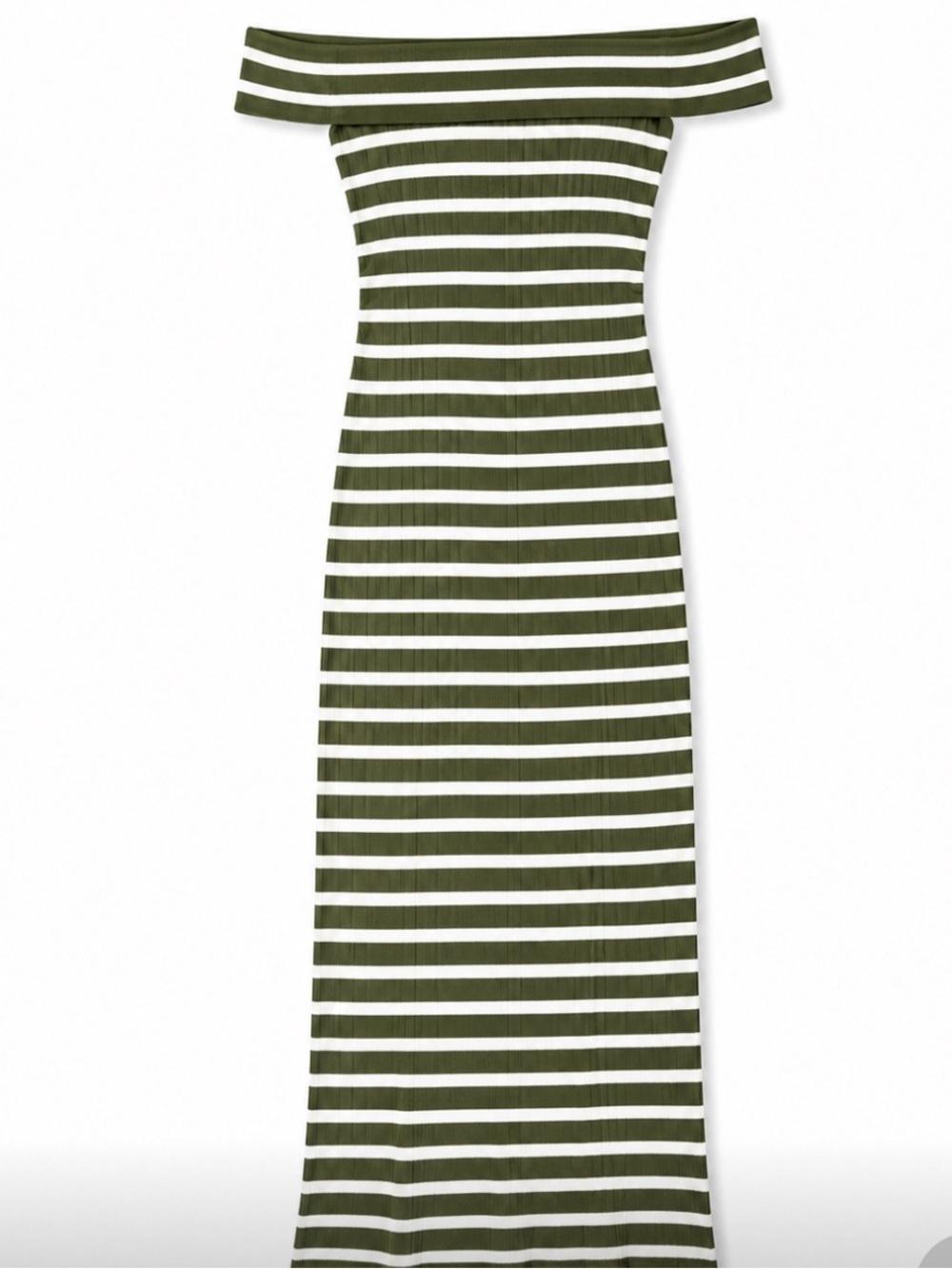 Freshman 1996 olive and white stripe off shoulder midi dress side slit